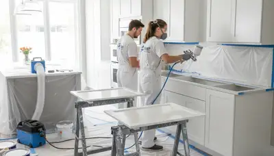 Professional cabinet painting in Overland Park KS showcasing smooth finishes and modern kitchen colors