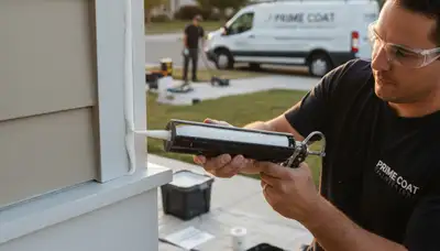 Professional caulking and sealing on home exterior by house painters in Overland Park, KS