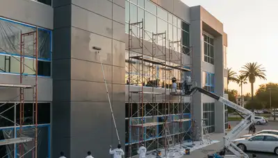 Professional commercial painters finishing office interior in Overland Park, KS