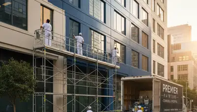 Professional commercial painters finishing office interiors in Overland Park, KS
