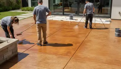 Professional concrete staining on driveway in Overland Park, KS by expert house painters