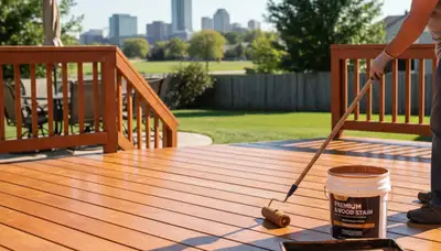 Professional deck staining in Overland Park KS enhancing wood color and protecting against sun and moisture