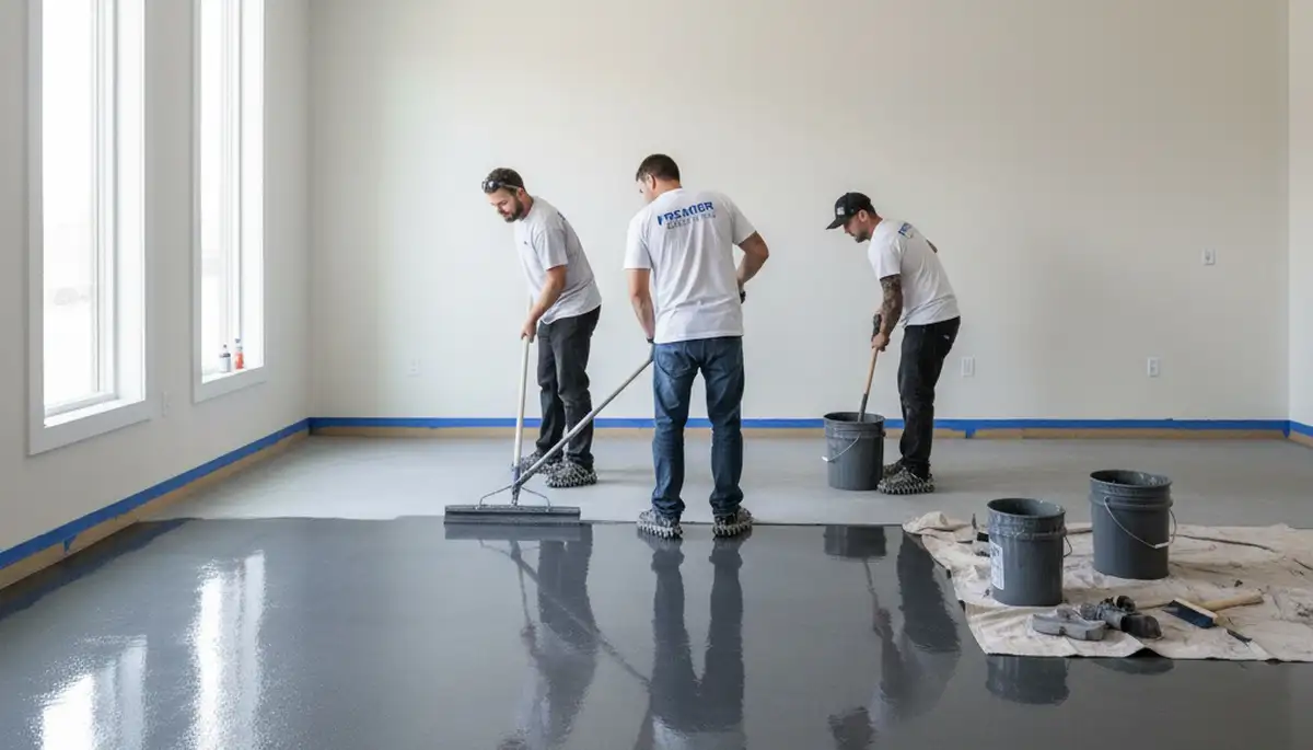 Epoxy floor coating in Overland Park KS garage with durable, glossy finish applied by local painters