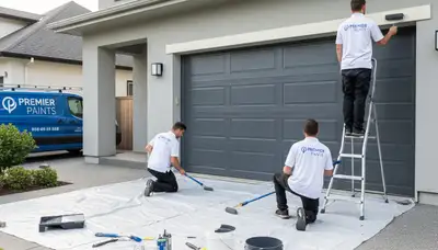 Professional garage door painting by house painters in Overland Park, KS for lasting curb appeal