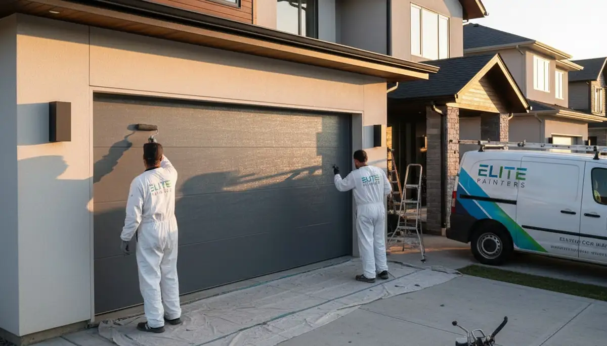 Professional garage door painting by house painters in Overland Park, KS for lasting curb appeal
