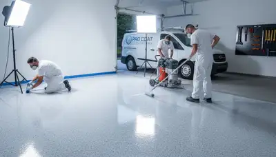 Professional epoxy garage floor coating in Overland Park KS with durable, glossy finish