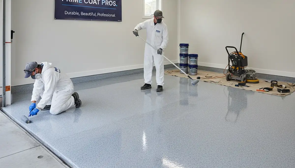 Professional epoxy garage floor coating in Overland Park KS with durable, glossy finish