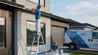 Professional gutter painting on a suburban home in Overland Park, KS by expert house painters