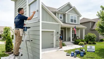 Professional house painters in Overland Park KS applying fresh interior wall color