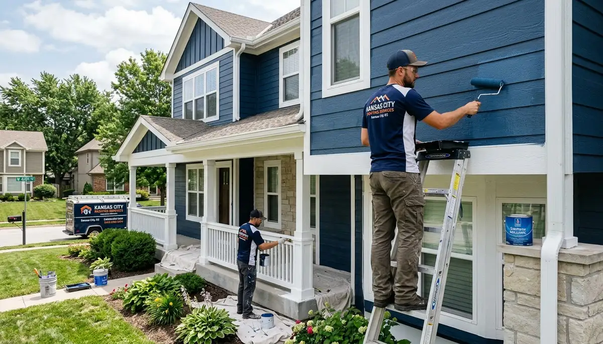 Professional house painters working on interior home in Overland Park KS