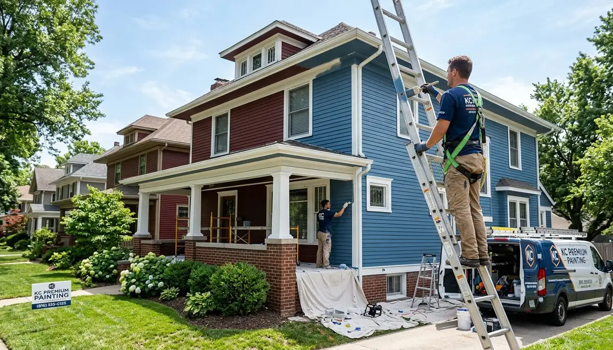Professional house painters working on interior walls in Overland Park KS home