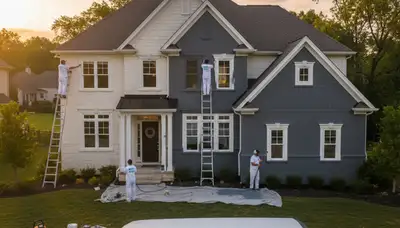 Professional house painters working on interior home walls in Overland Park, KS