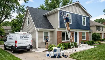 Professional house painters in Overland Park KS applying fresh interior wall paint
