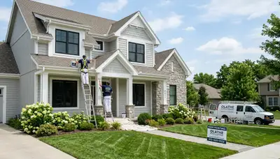 Professional house painters working on residential interior in Overland Park KS