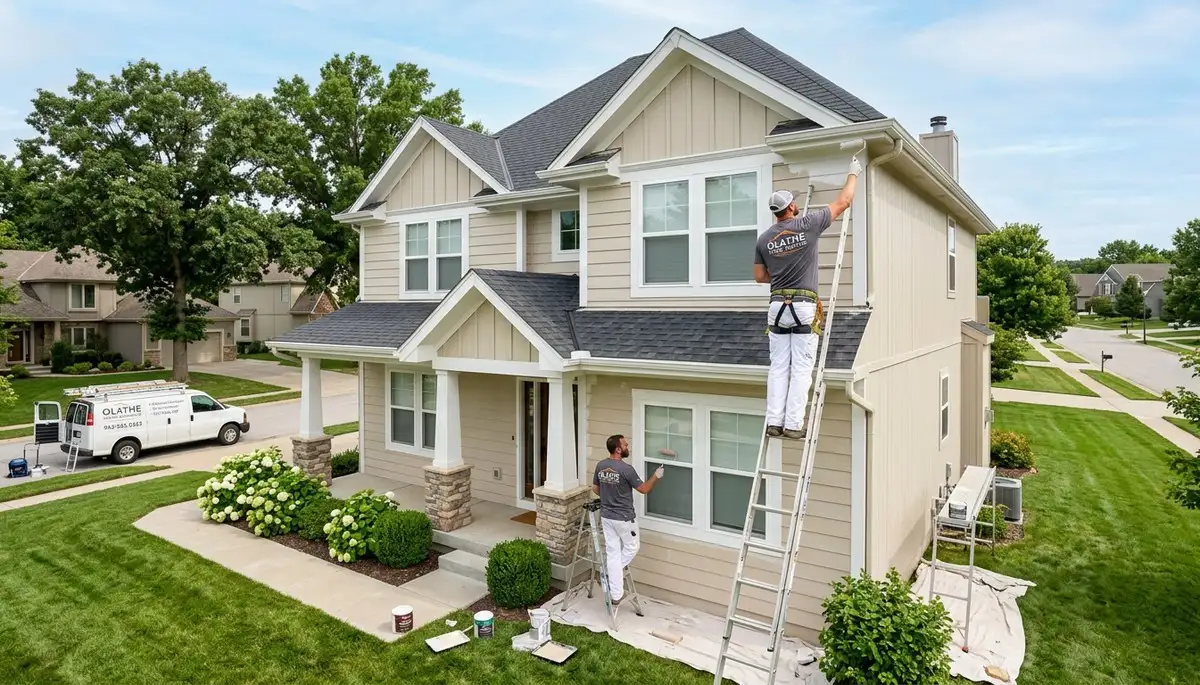 Professional house painters working on interior walls in Overland Park KS home