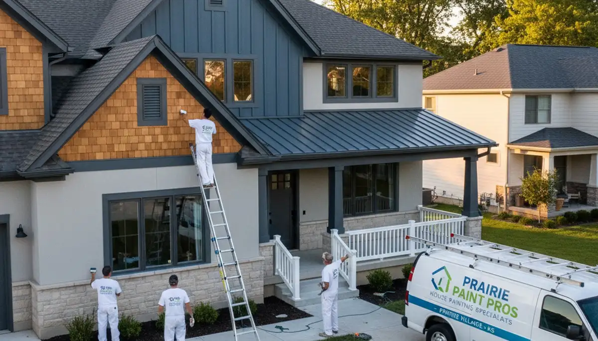 Professional house painters working on interior walls in Overland Park, KS home