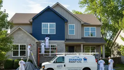 Professional house painters working on interior walls in Overland Park, KS home