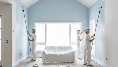 Professional interior house painters transforming living room walls in Overland Park, KS