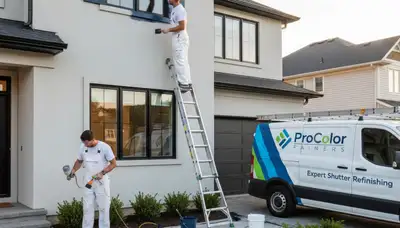 Professional shutter painting on a home exterior in Overland Park, KS by expert house painters