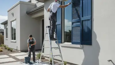 Professional painters refinishing exterior shutters in Overland Park, KS for lasting color and protection