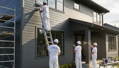 Professional siding painting on a suburban home in Overland Park, KS by expert house painters