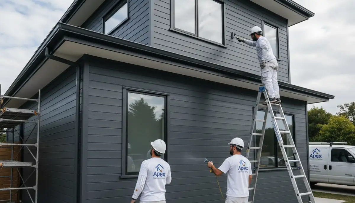 Professional siding painting on a suburban home in Overland Park, KS by expert house painters