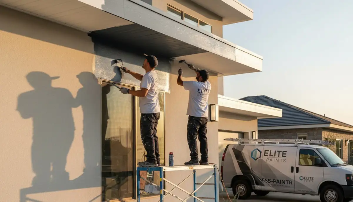 Professional trim and fascia painting on home exterior in Overland Park, KS by expert painters