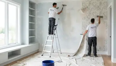 Professional wallpaper removal and surface prep by house painters in Overland Park, KS