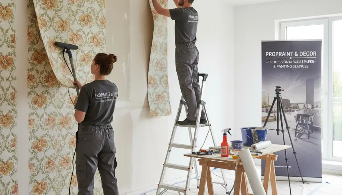 Professional wallpaper removal and interior painting in Overland Park, KS home