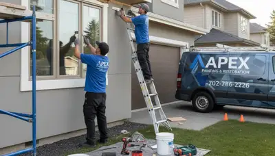Technician repairing exterior wood rot on home siding in Overland Park KS for professional restoration